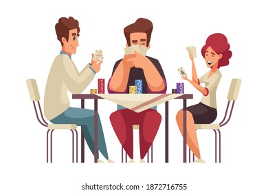 People board games composition with doodle adult characters playing cards sitting at table vector illustration