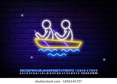 The people in the boat-icon in the style of twilight. Elements of summer vacation and travel in neon style icons. Simple icon for websites, web design, mobile apps, information graphics