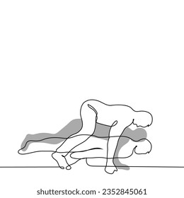 people bodies on top of each other - one line art vector. concept entertainment of a company of friends lying on top of each other, a metaphor to burden or put pressure on someone