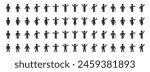 People body icons set. Man and woman in different poses. Leader person, user profile symbol. Full body woman character, grandma or grandpa with cane stick. Silhouettes of people. Vector illustration