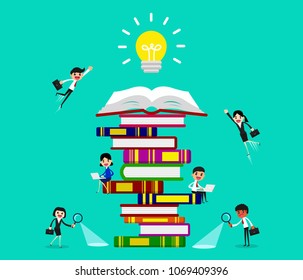 People and book. Business people learning and getting knowledge to success. vector illustration. 