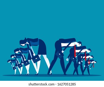 People bowed down and walked discouragedly. Concept business despair vector illustration, Flat cartoon style design.
