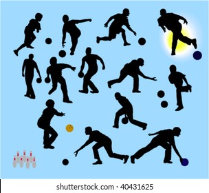 people bowling vector silhouettes