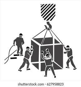 People, a box and a crane.