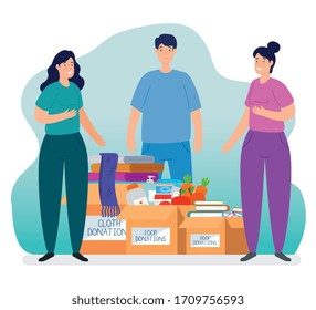 personas con cajas de donaciones benéficas diseño de ilustraciones vectoriales