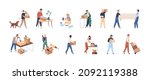 People with boxes during relocation set. Men, women, kids pack stuff into cardboards, relocate, leave homes and offices, move to new ones. Flat graphic vector illustration isolated on white background