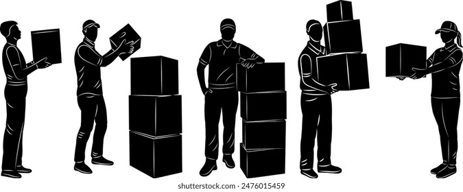 people with boxes silhouette, vector