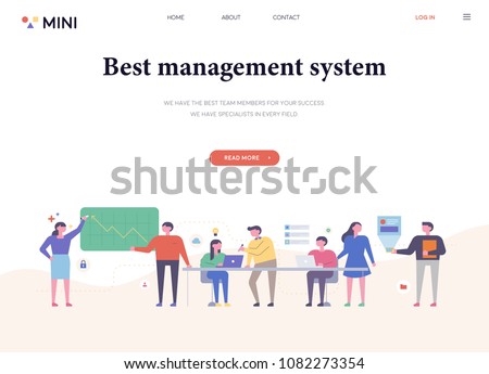 People brainstorming around the table. flat design style vector illustration set