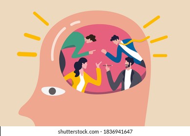 People brainstorming for big idea and business solution, teamwork or collaboration discuss creative thinking concept, business office people brainstorming in human brain with bright lightbulb effect.