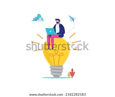 People Brainstorming for new idea, creative business ideas with a light bulbs. Business solution concept. Flat cartoon vector illustration