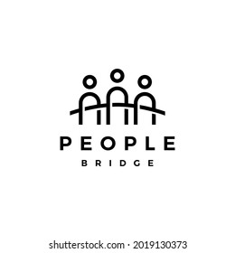 people bridge group three 3 community family connection team work construction logo vector icon illustration