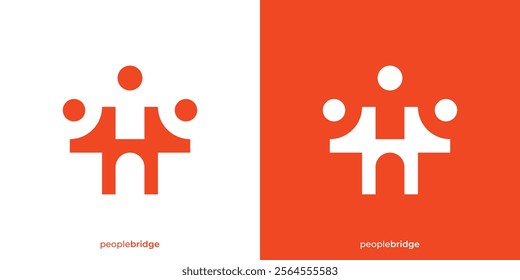 People Bridge Logo. Bridge and People Community Icon Graphic. People Family Together Human Unity Logo Design Template.