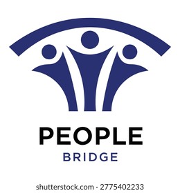 People bridge logo design with three stick figures under arch teamwork symbol icon