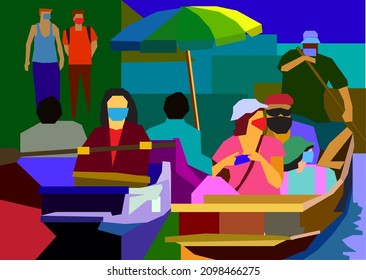 People bring products to sell to tourists in the canal market.