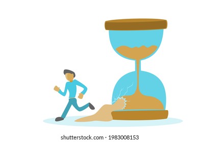 People with broken hourglass, creative ideas compete against time