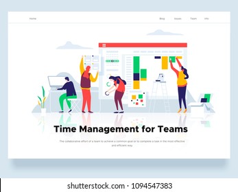 People build a dashboard and interact with graphs. Time management and office situations. Landing page template. Vector illustration.