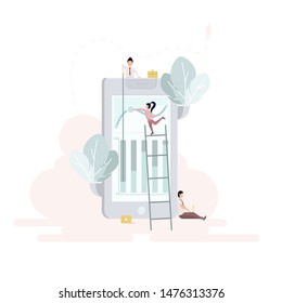 People build a dashboard and interact with graphs. Data analysis, and office situations. Landing page template. Vector illustration - vektor