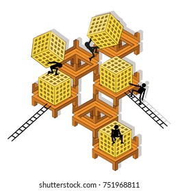 People Build an Odd Construction. Vector illustration