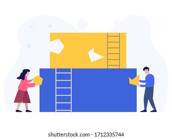 Teamwork Vektorillustration Illustration. Die Leute sind unperfekte Formen. Flaches Design.