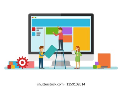 People building social media concept and making web design