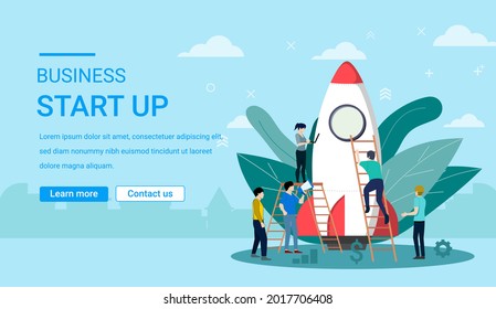 People building spaceship. business startup concept
