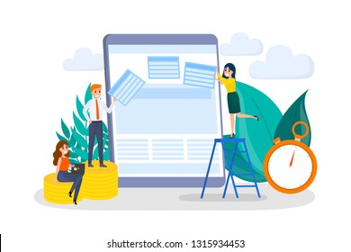 People building website concept. Create web page on the computer. Design, construction and development. Programming process. Flat vector illustration