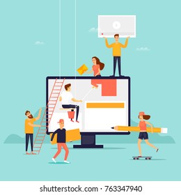 People building website. Flat design vector illustration.