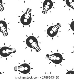 People with bulb icon in flat style. idea vector collection illustration on white isolated background. Brain mind seamless pattern business concept.