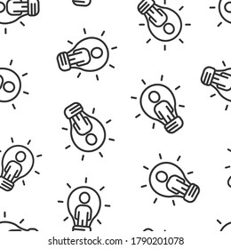 People with bulb icon in flat style. idea vector collection illustration on white isolated background. Brain mind seamless pattern business concept.
