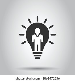 People with bulb icon in flat style. idea vector collection illustration on white isolated background. Brain mind business concept.