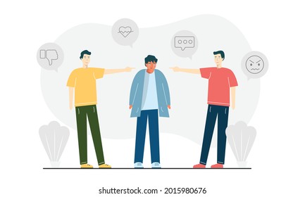 People Bullying Person Concept Vector Design Illustration. Social Attack Intimidation, Conflict, And Problem. Man Cry Because Of Hurt, Sadness, And Depression.