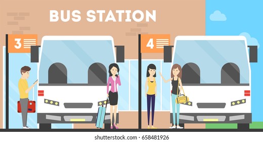People at bus station.