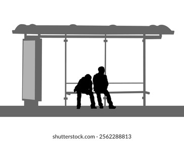 People at bus stop on white background