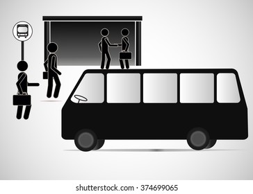 People at the bus stop waiting for a bus. Vector.