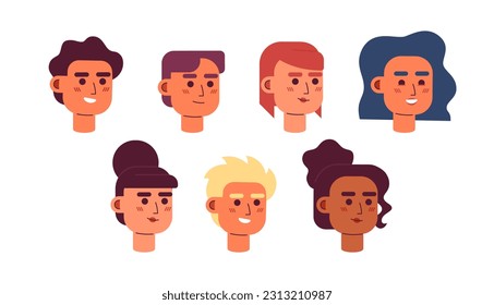 People business casual semi flat colour vector character heads set. Young entrepreneurs. Colorful avatar icons. Editable cartoon style emotions. Simple spot illustration bundle for web graphic design