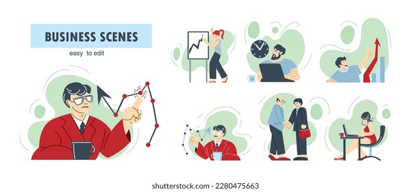 People and business. Collection of illustrations on the theme of project work.
