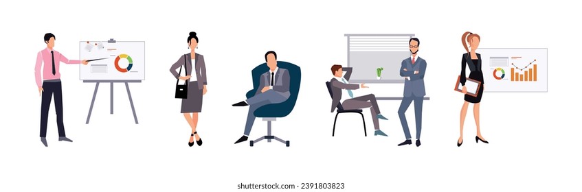 People Business Employee Character at Office Work Vector Set