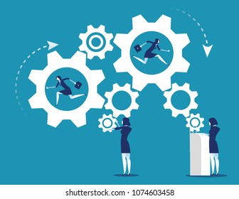 People and Business industry working of gears mechanism. Concept business team vector illustration.