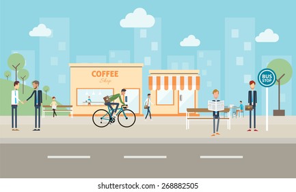 people business on city. and social communication background concept.business man on street