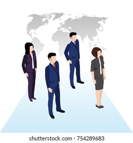 people in business suits on the background of the world map