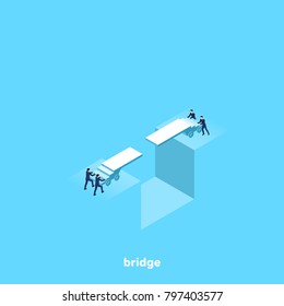 people in business suits try to bridge the gap, isometric image
