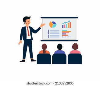 People at business training with presenter and chart board