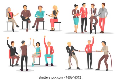 People at business training raise qualification and leadership skills isolated cartoon flat vector illustrations set on white background.