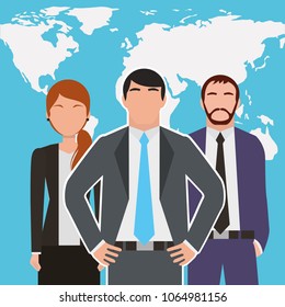 people business workers characters with world map background