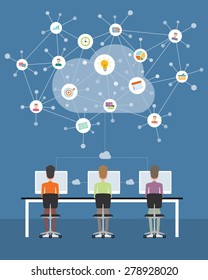 People business working on cloud network connection 