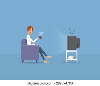 people businessman  watching television on sofa .flat vector cartoon