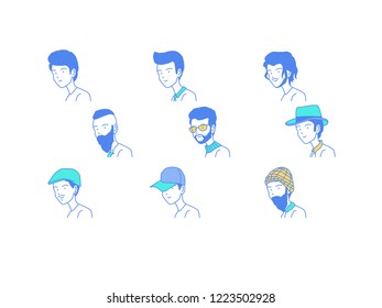 People bust up avatar illustration with many kind of fashion style vector isolated