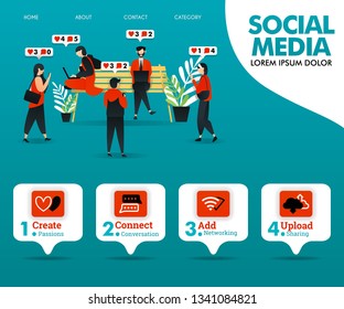 people are busy interacting on SOCIAL MEDIA. can use for landing page, template, ui, web, mobile app, poster, banner, flyer, vector illustration, online promotion, internet marketing, finance, trading