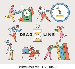 People are busy working because of time. flat design style minimal vector illustration.