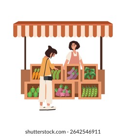 People buy fresh vegetables. Stand vegetable. Fresh market. Farmer market. Agriculture product.